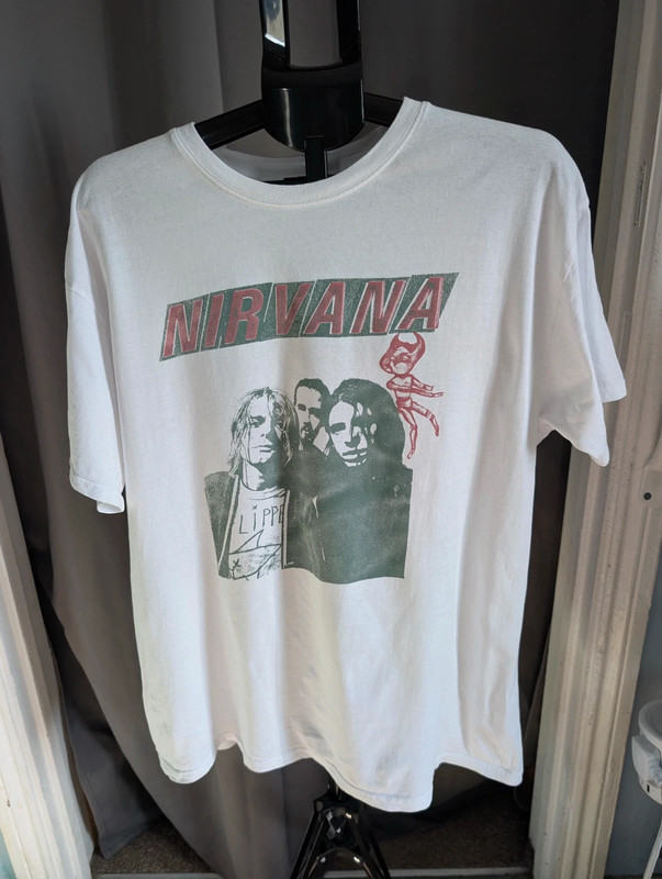 Official Nirvana Band T Shirt White Sliver Graphic Print Grunge Top XL Extra Large