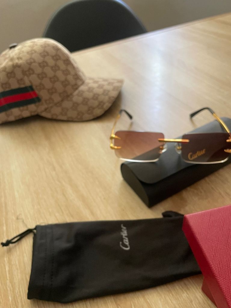 Vintage Designer Style Cap + Rimless Glasses Bundle
