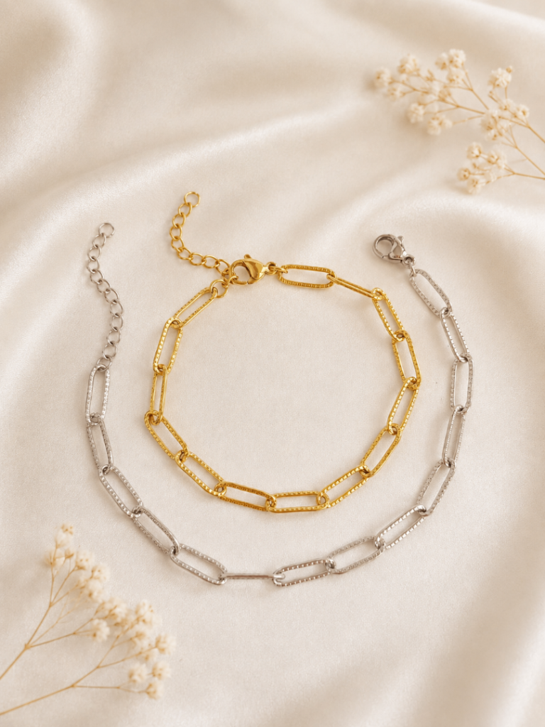 Textured Paperclip Link Chain Bracelet Gold/Silver Plated Gift for Her Everyday Wear Trendy