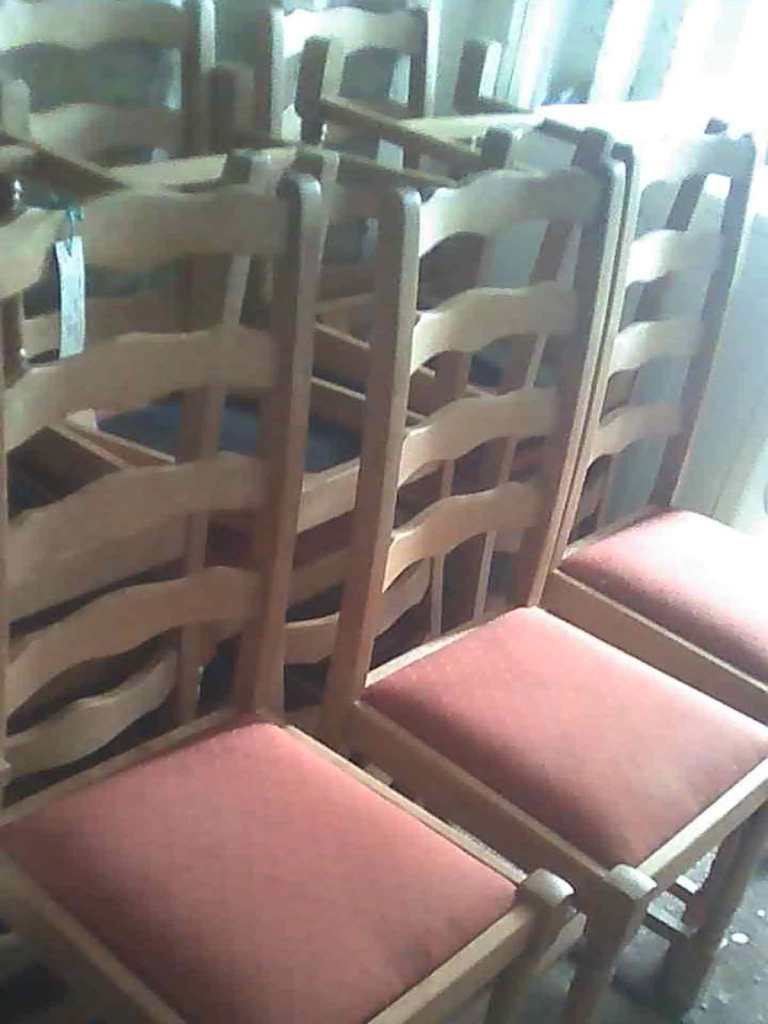 Set of 9 Wooden Matching Dining Chairs with Red Detachable Fabric Seats