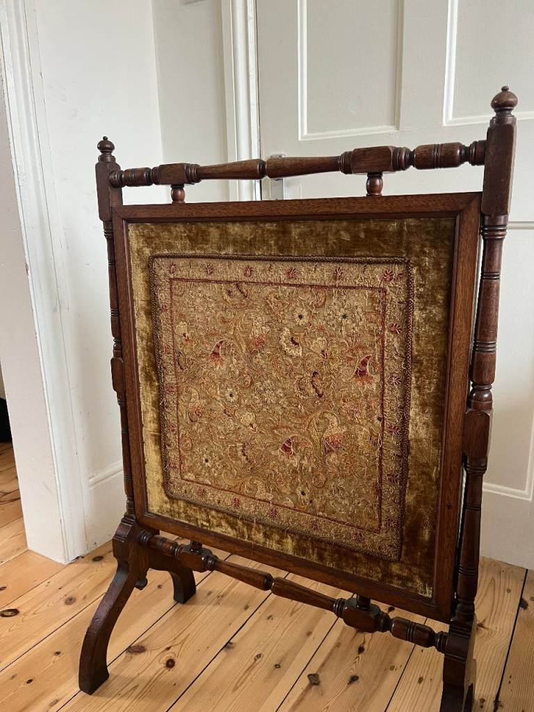 Antique fire screen with embroidered detailing
