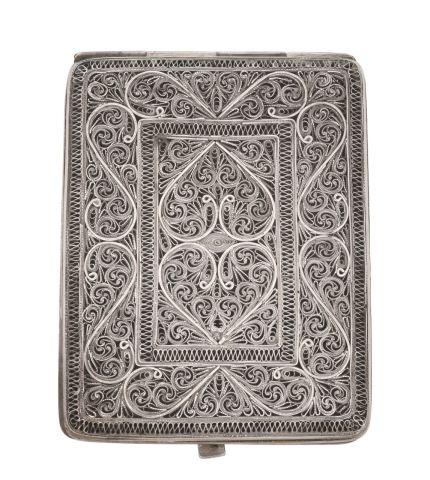 silver cigarette case india VINTAGE 950 STERLING 13 Rubies Map of Late 19th Century Indian Silver
