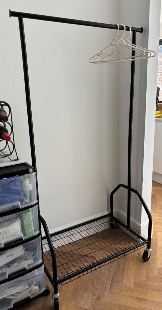 Black Clothes Rail with Shelf – Good Condition