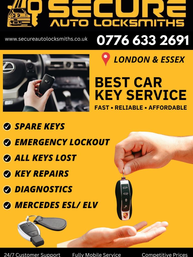 24/7 Auto Locksmith • Lockouts & Lost Keys • Spare Car Keys Cut/Programmed • London/ Essex