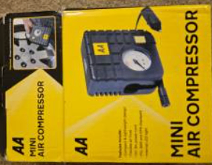 AA Mini Air Compressor – 12V Car Tyre Inflator with Pressure Gauge