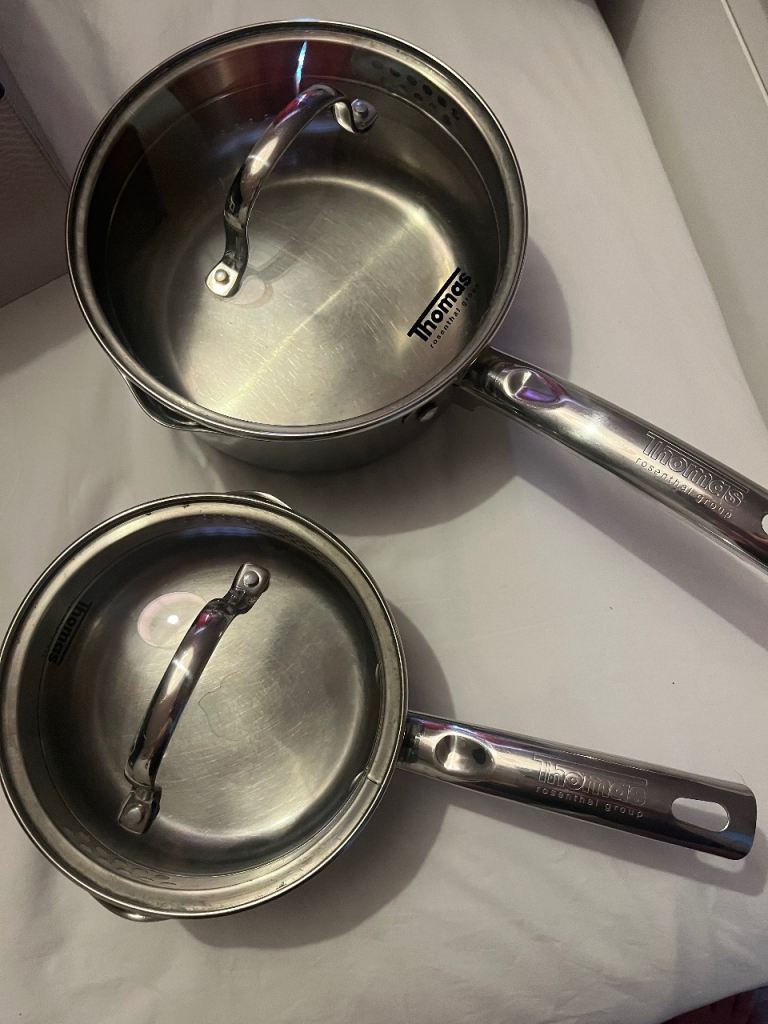 Thomas Steel Saucepans - Silver, Two Pans with Lids