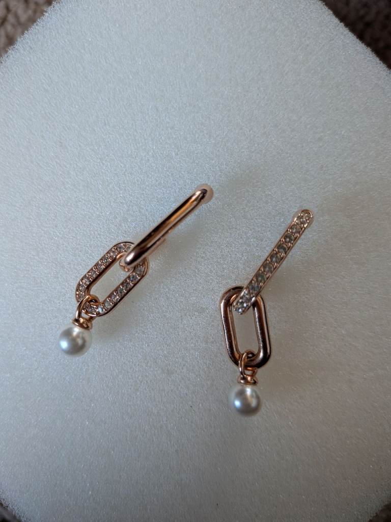 Swarovski 18k rose gold plated pearl and zirconia earrings