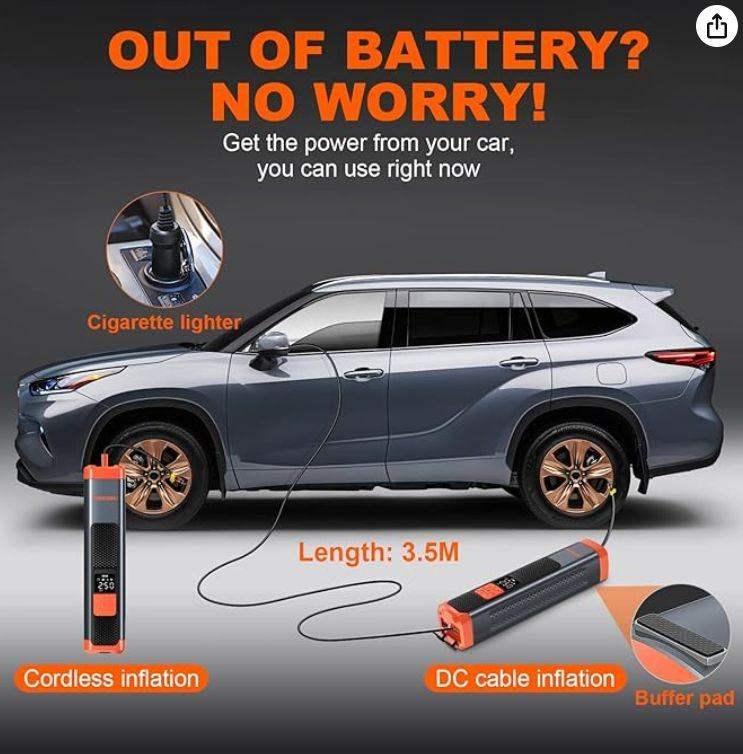 Air Compressor Tyre Inflator, Car Battery Tester and RAVPower 8000mAh Jump Starter/Powerbank