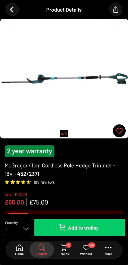McGregor 41cm Cordless Pole Hedge Trimmer