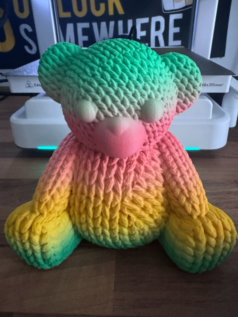🌈 Knitted Teddy Bear Effect 3D Printed Art Toy – 15.8cm 🌈