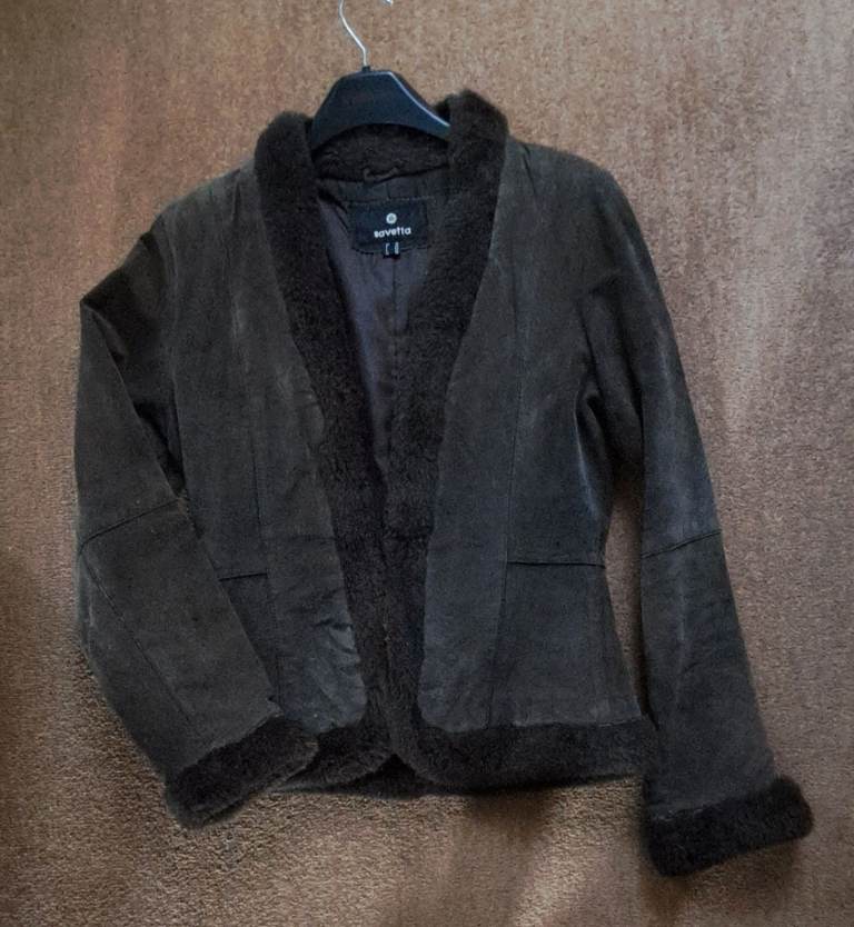 Distressed suede and faux fur womens jacket 