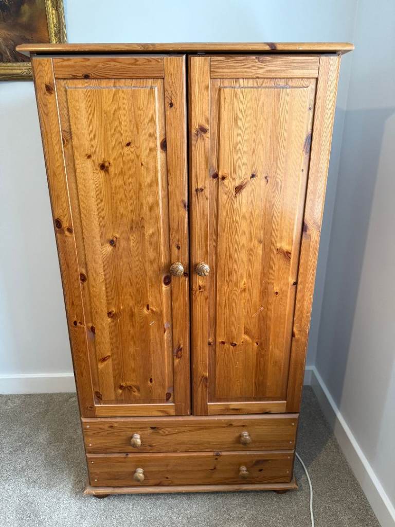 Solid Pine Wardrobe with Drawers for a Small Room – Good Condition