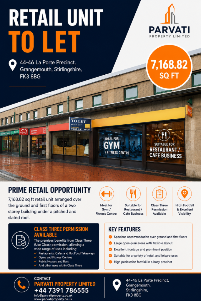 PRIME RETAIL UNIT TO RENT- GRANGEMOUTH 