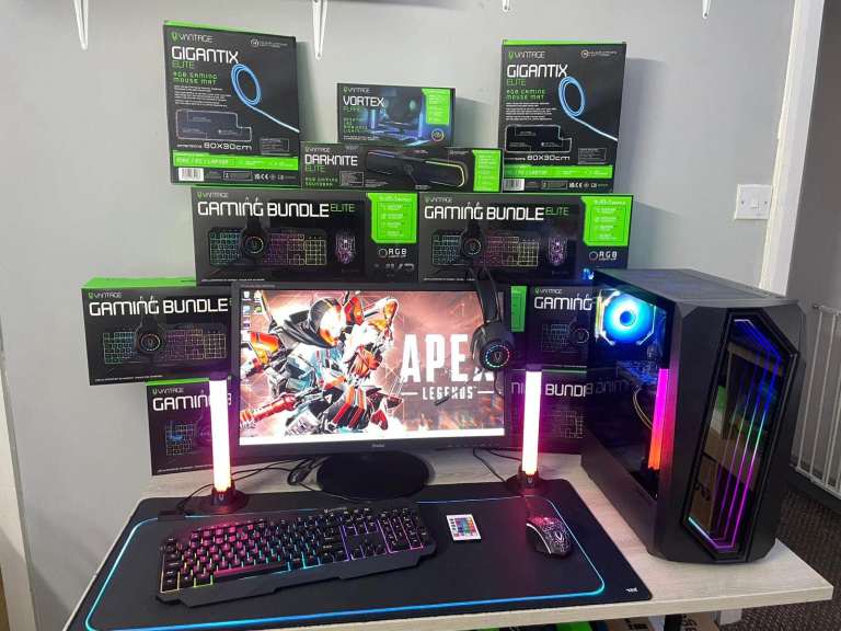 Full Gaming PC - New RGB Tower, RGB Keyboard Mouse, RGB Headset, WiFi, Big Monitor