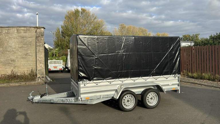 BRAND NEW 10ft x 5ft TWIN AXLE NIEWIADOW TRAILER WITH FRAME AND COVER 155CM 750KG