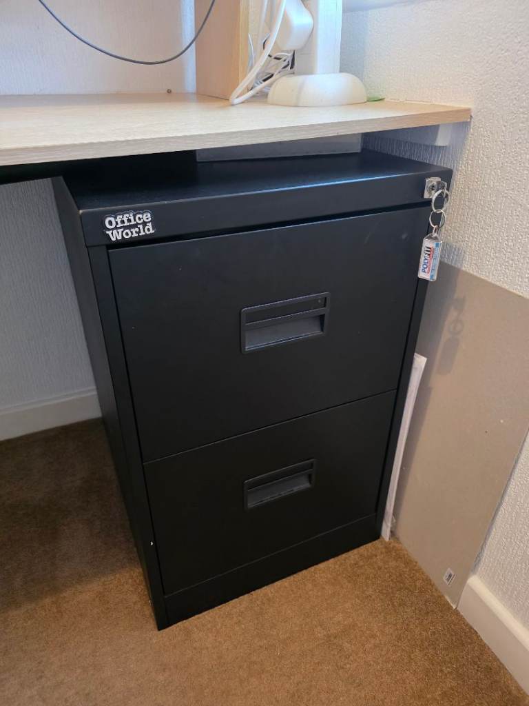Office World Black Metal Lockable Filing Cabinet with Key