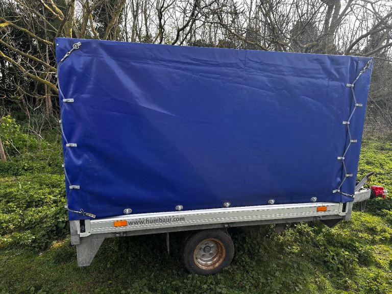 Humbaur box canopy flatbed trailer 