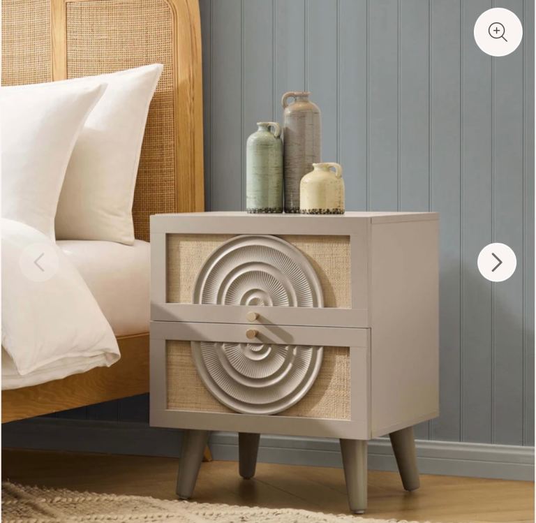 X2 Stylish Taupe / Grey 2-Drawer Bedside Table – As New