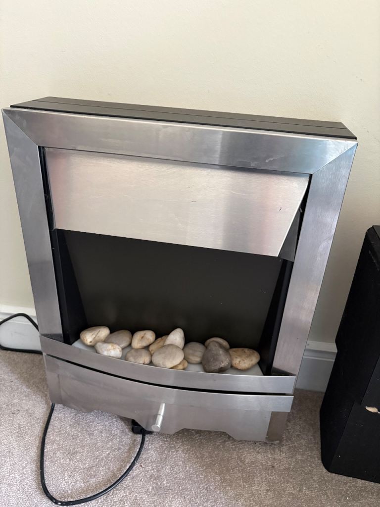 Modern Silver Electric Fireplace with Pebbles