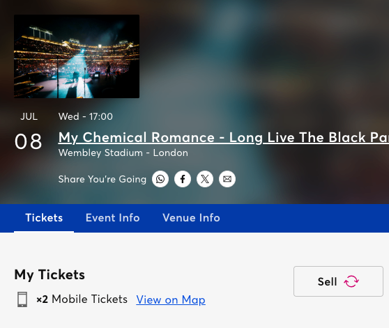 My Chemical Romance - 1x standing ticket Weds 08 July Wembley