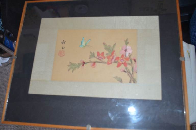 CHINESE JAPANESE DECORATIVE FRAME TAPESTRY  BUTTERFLY 