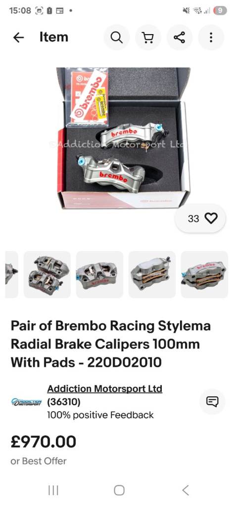 BREMBO STYLEMA CALIPERS 100MM AND PADS BRAND NEW
