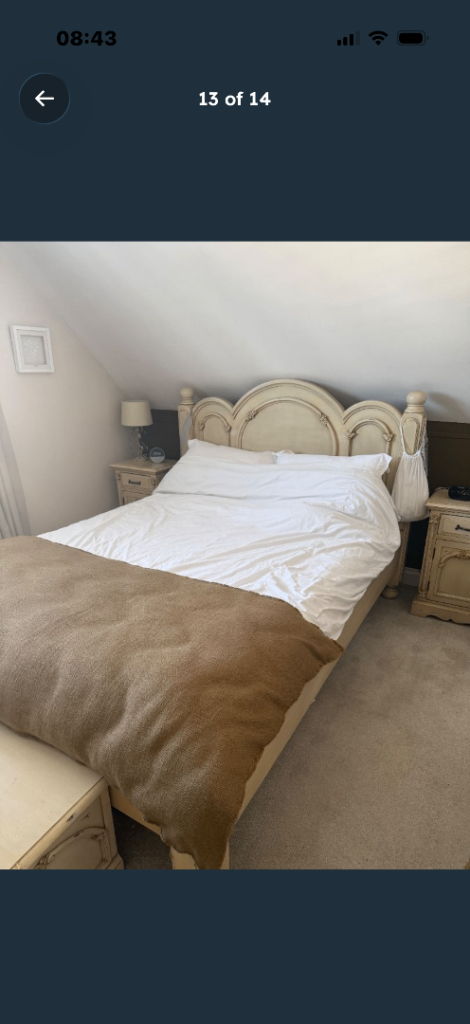 King size cream wooden bed ( additional furniture available) 