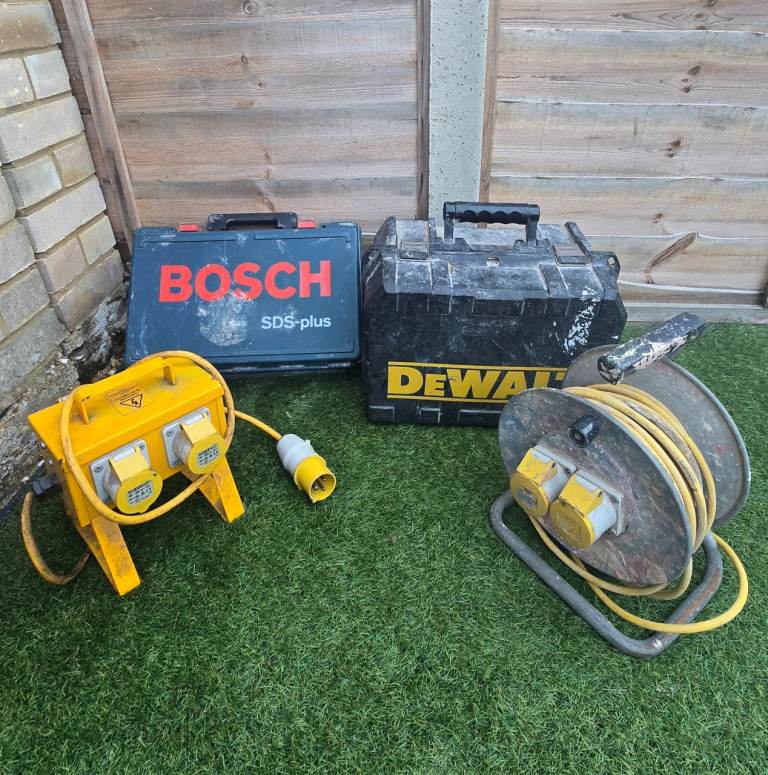 Bosch SDS Drill + DeWalt Planer + 110V Extension Leads/Reel – All Working