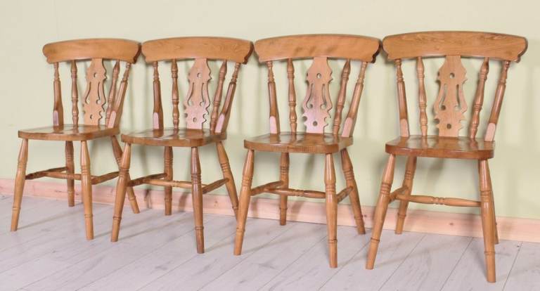 Delivery Options - 4 Fiddle Back Farmhouse Chairs Sturdy Solid Beech