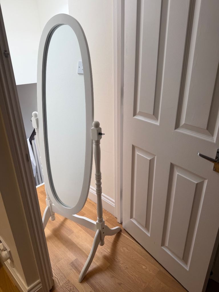 Beautiful Free Standing Wooden Mirror, White, Great Condition 
