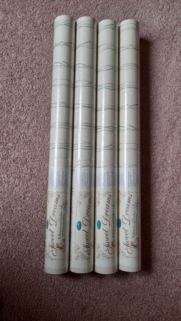 Vintage Fine Deco Sweet Dreams Wallpaper X4 Made in UK 56.5 SQF Pink Green Cream