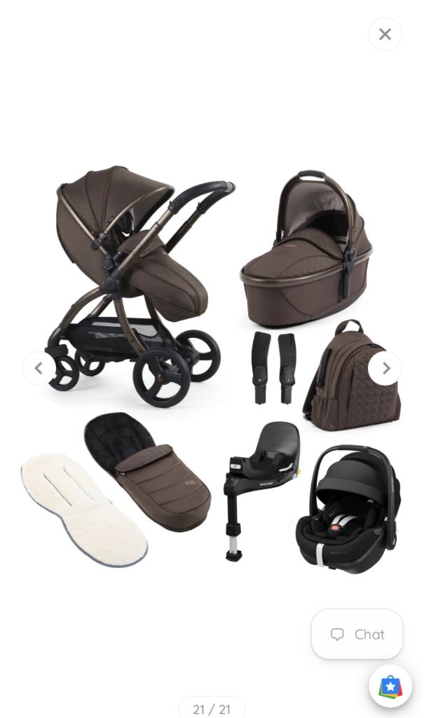 Egg 3 Pushchair Bundle in Chocolate Velvet – Good Condition