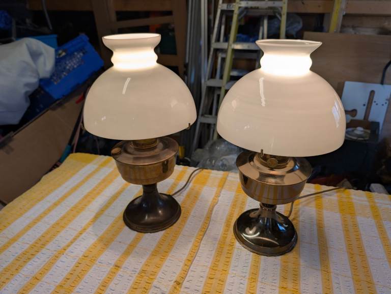 Pair of Vintage Brass Oil Lamp Style Table Lamps