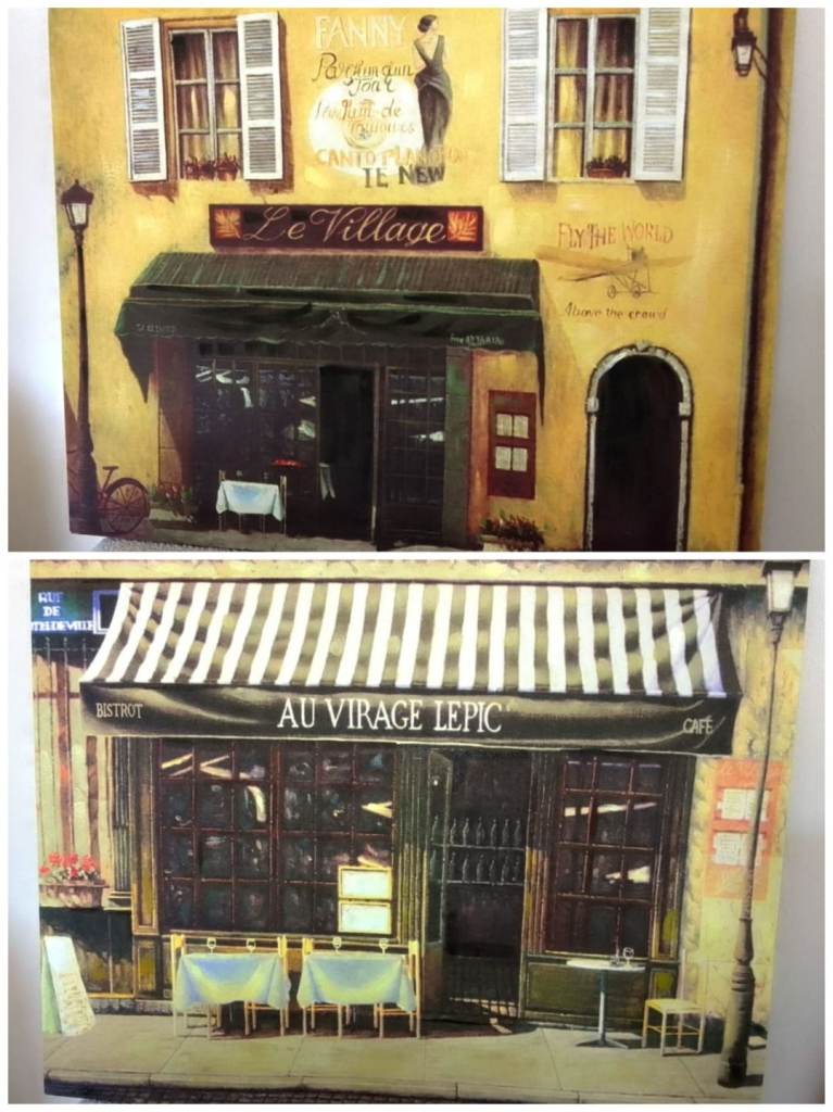 2 VINTAGE ‘FRENCH’ VILLAGE SCENES ON CANVAS (EACH 16" X 20")