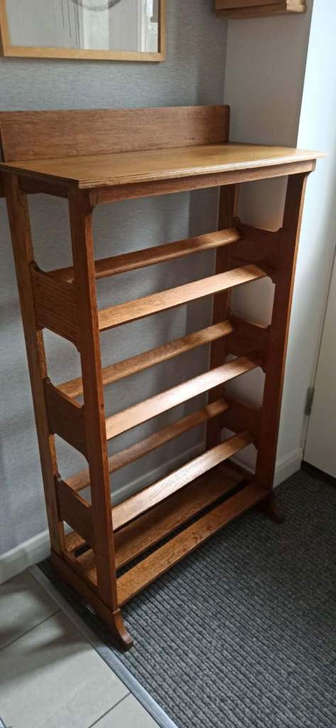 Vintage solid oak shoe rack