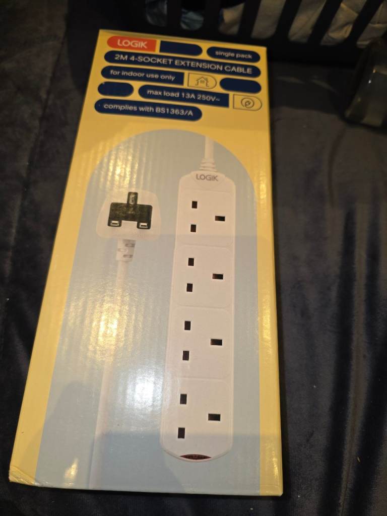 4 socket extension cable 2m