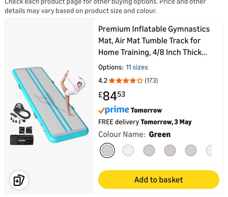 Gymnastics inflatable mat with pump 