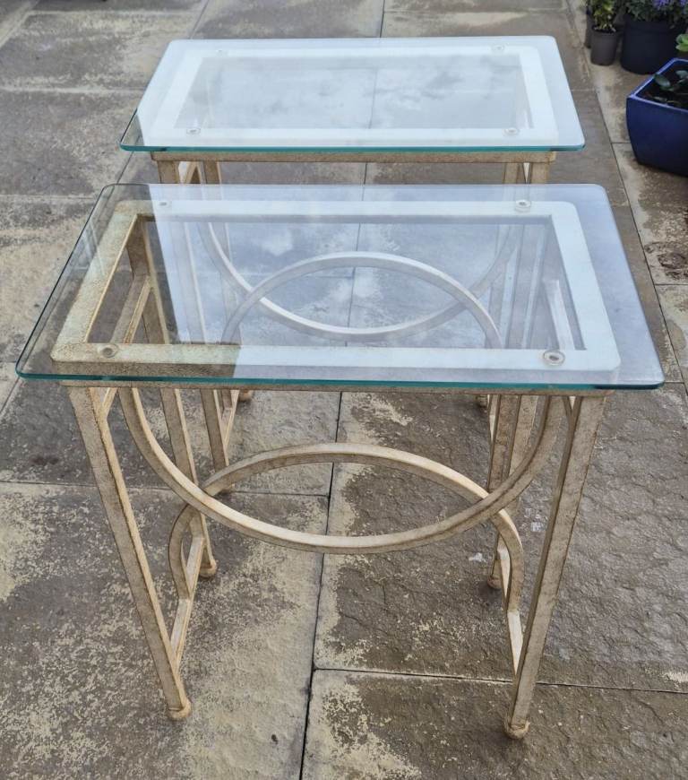 Pair of Small Metal and Glass Tables – Fair Condition