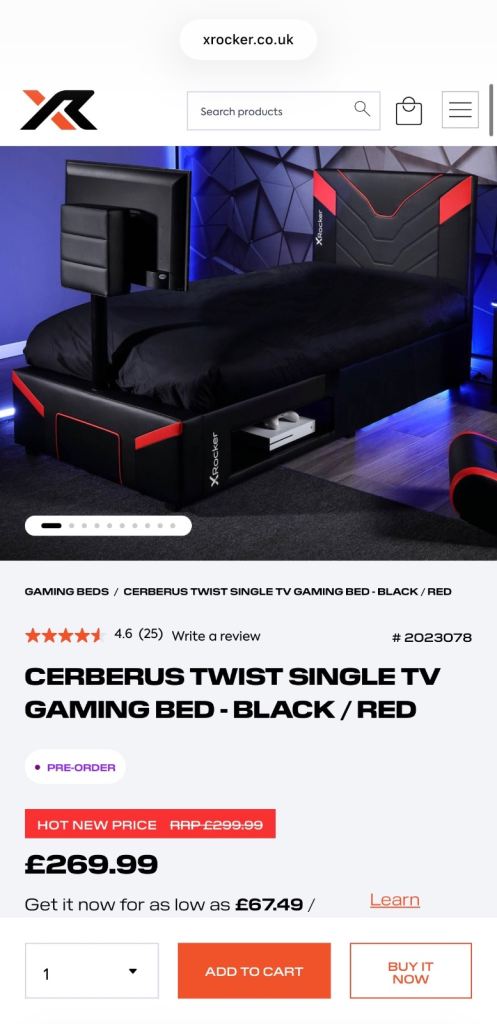 Cerberus Twist Single Tv Mount Gaming Bed Black/red