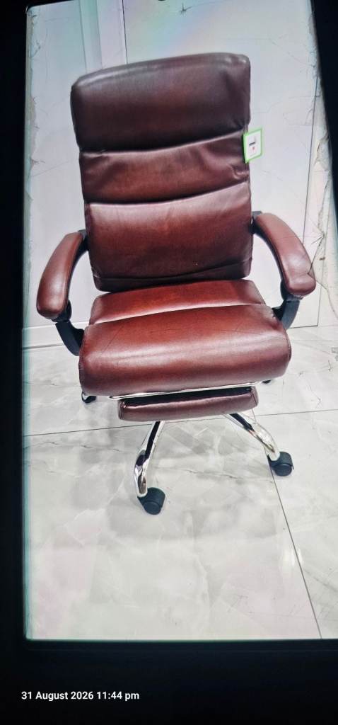 Brown Leather Office Chair with Chrome Base – Brand new in the box 