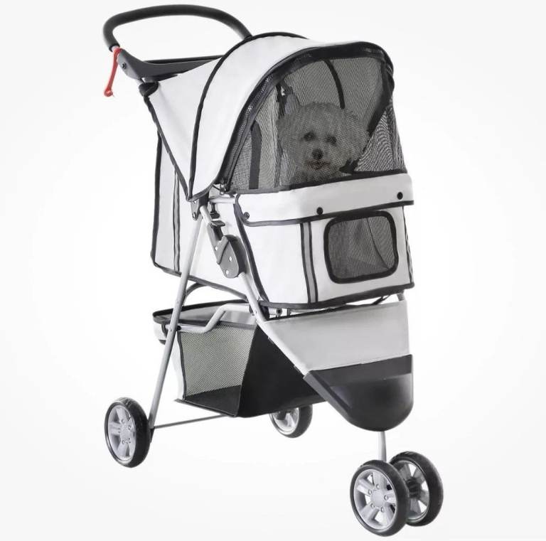 PawHut Foldable 3-Wheel Pet Stroller for Small Dogs and Cats