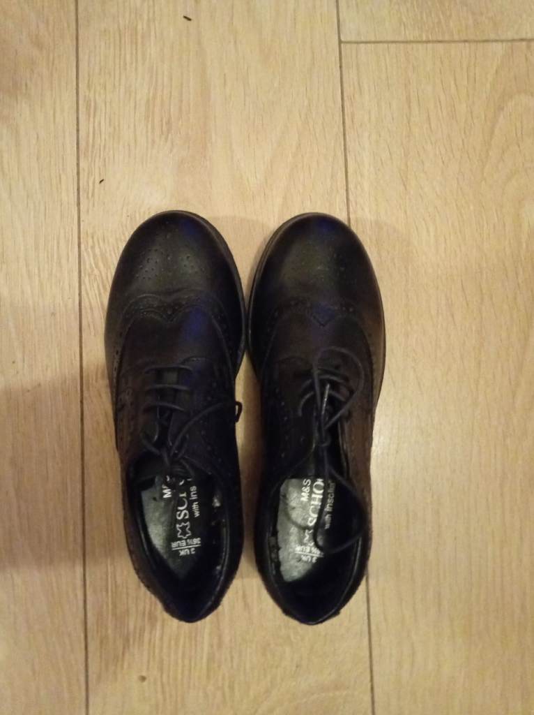 M&S Black Leather School Shoes - Good Condition