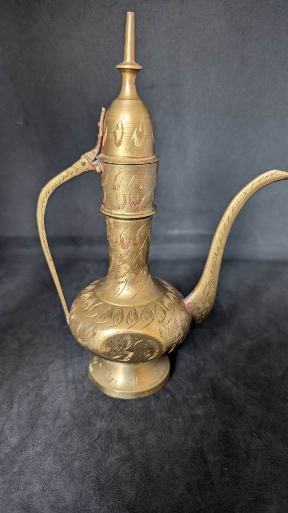Small Indian Etched Metal Ewer, Surahi or Aftaba