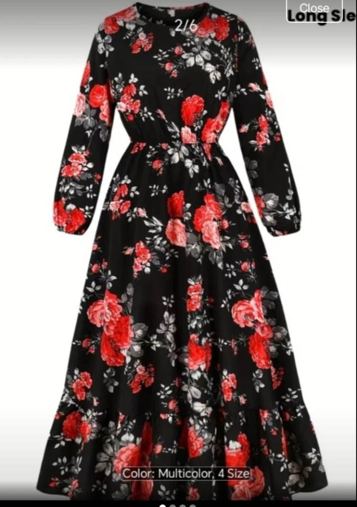 New Multicoloured Floral Long Sleeve Maxi Dress