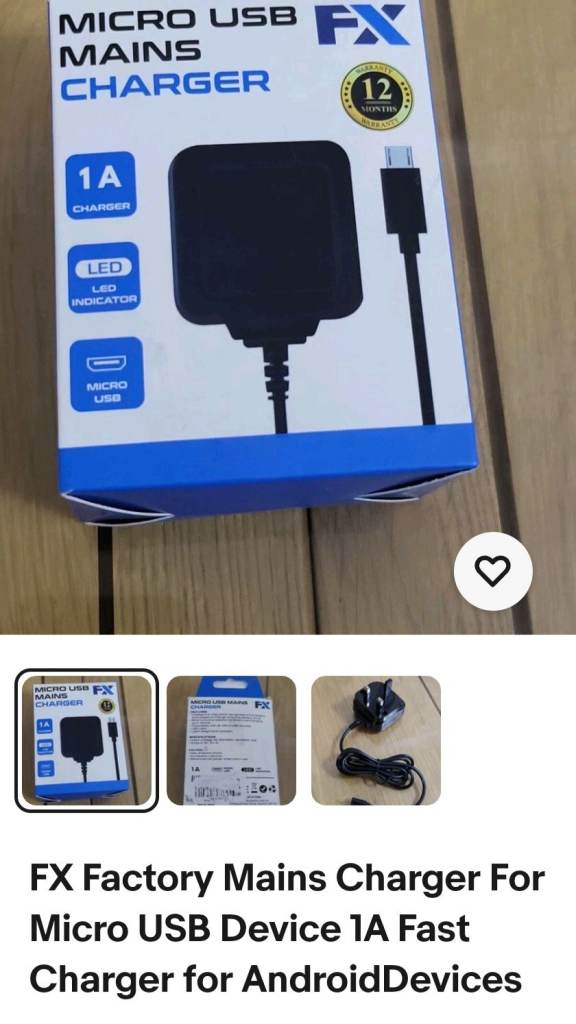 FX Factory Mains Charger For Micro USB Device 1A Fast Charger for AndroidDevices