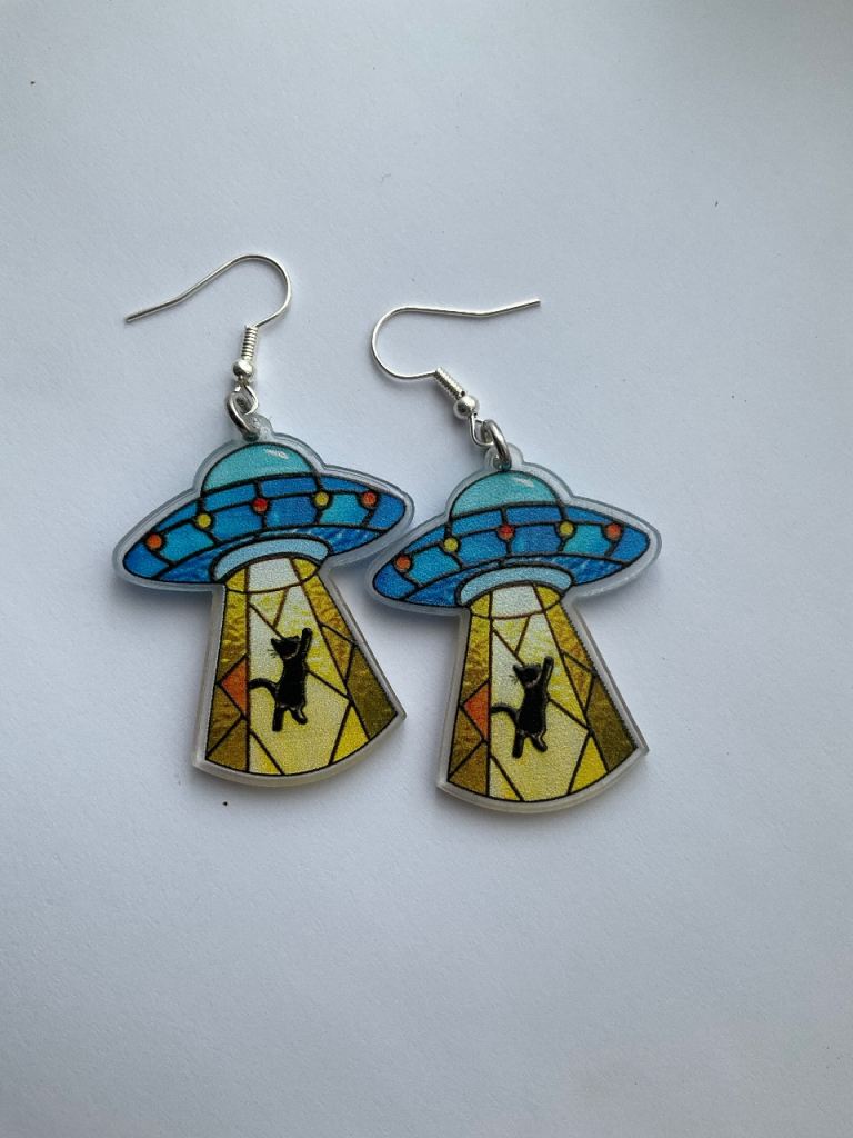 Fun UFO and Cat Drop Earrings – New