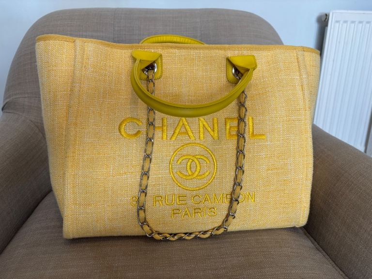 Yellow Woven Deauville Shopping Tote Bag (Silver Hardware)