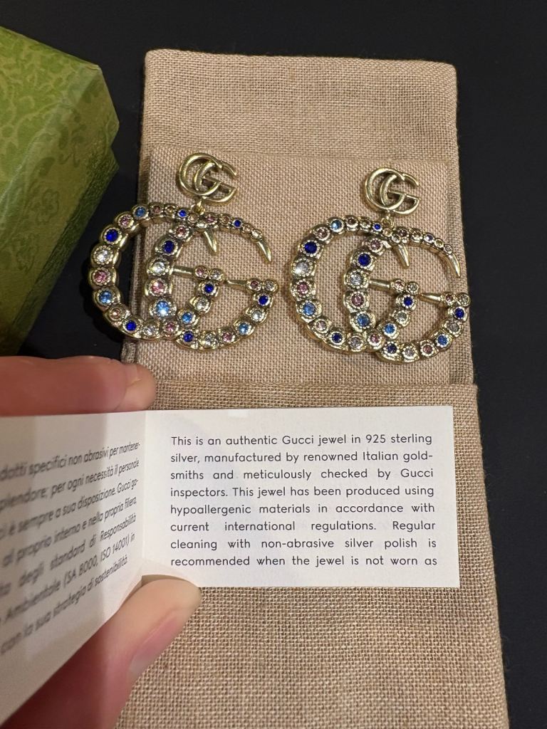 Gucci GG gold plated earrings, brand new 