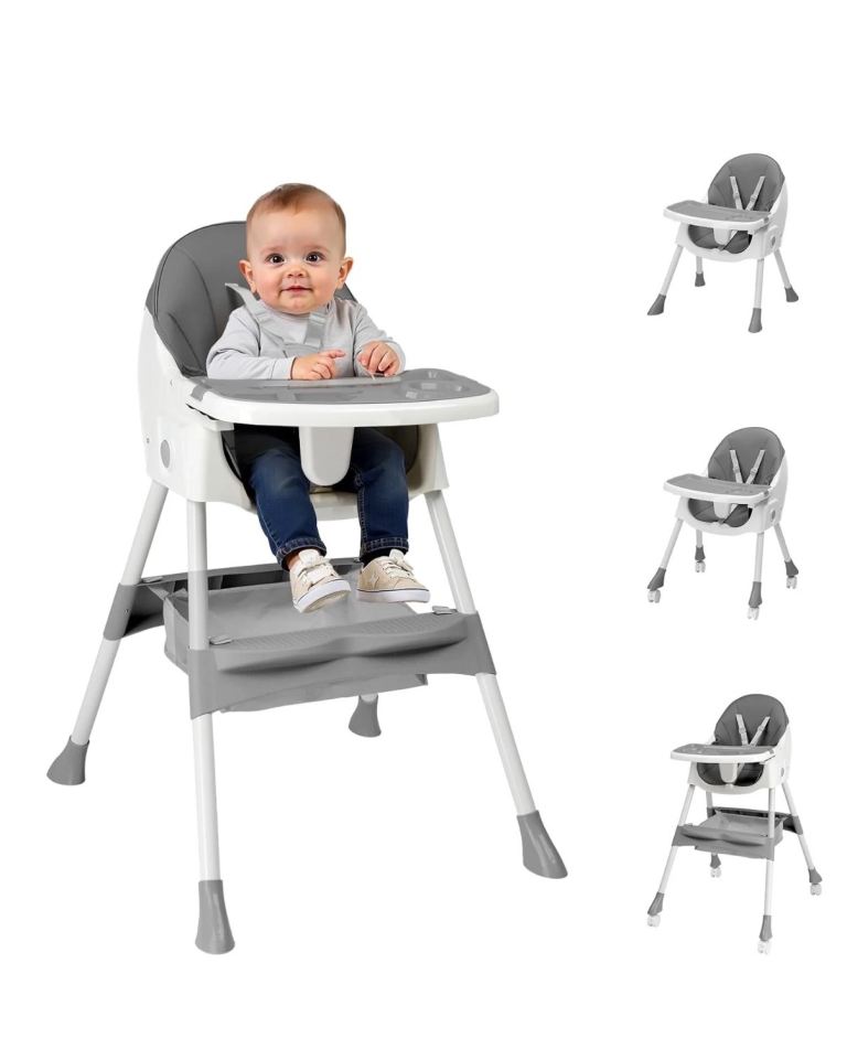 Baby High Chair with Removable Tray – blue and White