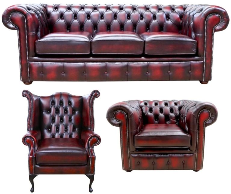 Chesterfield Cambridge 3-Piece Suite – Antique Ox Blood Leather